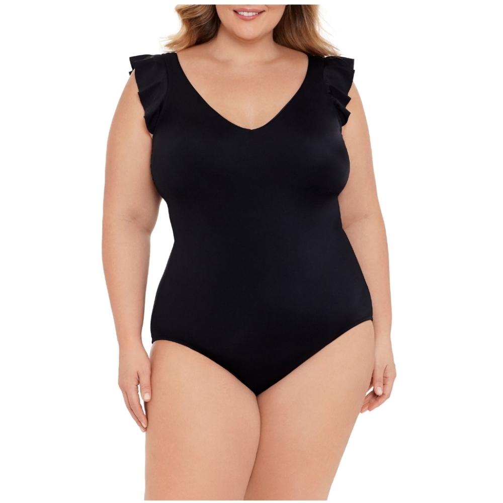 Time AND Tru Women's Plus Ruffle Strap One Piece Swimsuit